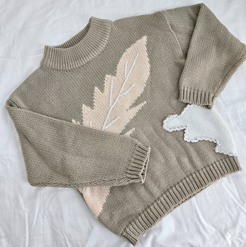 Vintage Cristina Beige Leaf Sweater